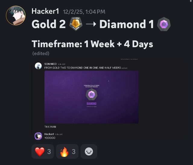 Gold 2 to Diamond 1 in one week and four days